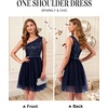 image:imageBeryLove Womens Sequin Homecoming Formal OneShoulder Cocktail Dress for TeensTulle Navy