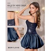 image:imageBeryLove Womens Sequin Short Prom Bubble Dress Sparkly Spaghetti Strap Cocktail Party Mini DressesNavy