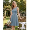 image:imageBeryLove Womens Short Prom Dresses for Teens Sleeveless Flowy A Line Wedding Guest Lace Formal DressShortgrey Blue