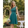 image:imageBeryLove Womens Short Prom Dresses for Teens Sleeveless Flowy A Line Wedding Guest Lace Formal DressShortpeacock Green