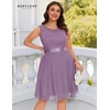image:imageBeryLove Womens Short Prom Dresses for Teens Sleeveless Flowy A Line Wedding Guest Lace Formal DressShortpurple
