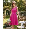 image:imageBeryLove Womens Short Prom Dresses for Teens Sleeveless Flowy A Line Wedding Guest Lace Formal DressShortrose