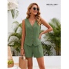 image:imageBeryLove Womens Summer 2 Piece Outfits Sleeveless Button Down Lined Vest Shorts Matching Sets with Pockets Dressy CasualArmy Green