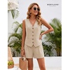 image:imageBeryLove Womens Summer 2 Piece Outfits Sleeveless Button Down Lined Vest Shorts Matching Sets with Pockets Dressy CasualKhaki