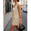 image:imageBeryLove Womens Summer 2 Piece Outfits Sleeveless Button Down Lined Vest Shorts Matching Sets with Pockets Dressy CasualKhaki