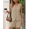 image:imageBeryLove Womens Summer 2 Piece Outfits Sleeveless Button Down Lined Vest Shorts Matching Sets with Pockets Dressy CasualKhaki