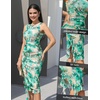 image:imageBeryLove Womens Summer Ruched Bodycon Dress Sleeveless Ruffle Cocktail Wedding Party DressesPrint Green