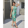 image:imageBeryLove Womens Summer Ruched Bodycon Dress Sleeveless Ruffle Cocktail Wedding Party DressesPrint Green