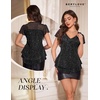 image:imageWomens Sparkly Sequin Tops Short Sleeve Glitter Casual Summer VNeck Ruffle TopBlack