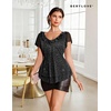 image:imageWomens Sparkly Sequin Tops Short Sleeve Glitter Casual Summer VNeck Ruffle TopBlack