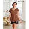 image:imageWomens Sparkly Sequin Tops Short Sleeve Glitter Casual Summer VNeck Ruffle TopBrown