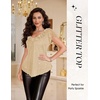 image:imageWomens Sparkly Sequin Tops Short Sleeve Glitter Casual Summer VNeck Ruffle TopChampagne
