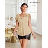 image:imageWomens Sparkly Sequin Tops Short Sleeve Glitter Casual Summer VNeck Ruffle TopChampagne