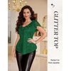 image:imageWomens Sparkly Sequin Tops Short Sleeve Glitter Casual Summer VNeck Ruffle TopGreen