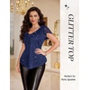 image:imageWomens Sparkly Sequin Tops Short Sleeve Glitter Casual Summer VNeck Ruffle TopNavy