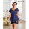 image:imageWomens Sparkly Sequin Tops Short Sleeve Glitter Casual Summer VNeck Ruffle TopNavy