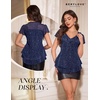 image:imageWomens Sparkly Sequin Tops Short Sleeve Glitter Casual Summer VNeck Ruffle TopNavy