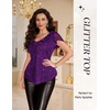 image:imageWomens Sparkly Sequin Tops Short Sleeve Glitter Casual Summer VNeck Ruffle TopPurple