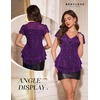 image:imageWomens Sparkly Sequin Tops Short Sleeve Glitter Casual Summer VNeck Ruffle TopPurple
