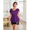image:imageWomens Sparkly Sequin Tops Short Sleeve Glitter Casual Summer VNeck Ruffle TopPurple