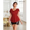 image:imageWomens Sparkly Sequin Tops Short Sleeve Glitter Casual Summer VNeck Ruffle TopRed