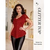 image:imageWomens Sparkly Sequin Tops Short Sleeve Glitter Casual Summer VNeck Ruffle TopRed