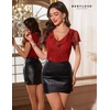 image:imageWomens Sparkly Sequin Tops Short Sleeve Glitter Casual Summer VNeck Ruffle TopRed
