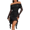 image:imageBeryLove Off Shoulder Sequin Formal Ruched Bodycon Glitter Club Night Out GownBlack