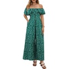 image:imageBeryLove Women Floral Casual Jumpsuit Summer Off The Shoulder Wide Leg Vacation Beach Jumpsuits with PocketsGreen