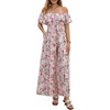 image:imageBeryLove Women Floral Casual Jumpsuit Summer Off The Shoulder Wide Leg Vacation Beach Jumpsuits with PocketsPink