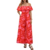 image:imageBeryLove Women Floral Casual Jumpsuit Summer Off The Shoulder Wide Leg Vacation Beach Jumpsuits with PocketsRosered