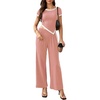 image:imageBeryLove Womens 2 Piece Outfits Lounge Sets Slim Short Sleeve Tops Wide Leg Pants Sets Tracksuits Match Sets