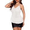 image:imageBeryLove Womens Sequin Tank Tops Spaghetti Straps V Neck Layered Ruffle Halter Camisole Blouses