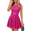 image:imageBeryLove Womens Short Prom Dresses for Teens Sleeveless Flowy A Line Wedding Guest Lace Formal DressShortrose