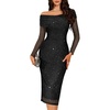 image:imageBeryLove Womens Sparkly Off Shoulder Formal Wedding Guest 2026 Cocktail Mesh Sequin DressBlack