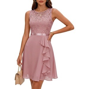 image:imageBeryLove Formal Cocktail Dresses Bridesmaid Wedding Guest Short Prom Dress Ruffle Hem Sleeveless Homecoming Lace GownsBlush