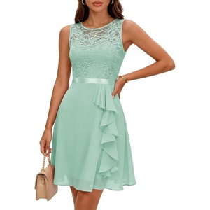 image:imageBeryLove Formal Cocktail Dresses Bridesmaid Wedding Guest Short Prom Dress Ruffle Hem Sleeveless Homecoming Lace GownsLight Green