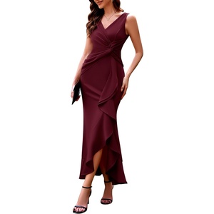 image:imageBeryLove Formal Wedding Guest Evening Midi Ruffle Dresses Prom Cocktail Party Mother of The Bride DressBurgundy