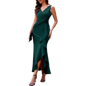 image:imageBeryLove Formal Wedding Guest Evening Midi Ruffle Dresses Prom Cocktail Party Mother of The Bride DressPeacock Green