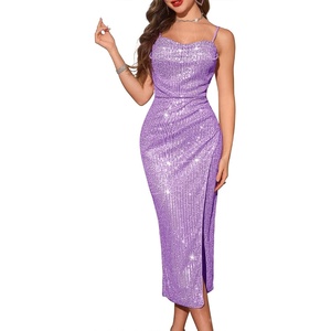 image:imageBeryLove Summer Sequin Cocktail Prom Wedding Guest Dresses Sparkly Party Evening Formal Spaghetti Strap DressLavender