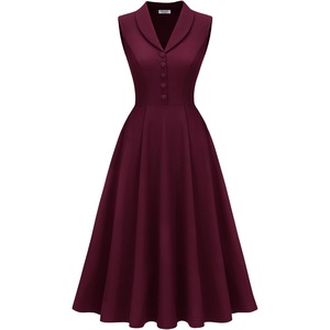 image:imageBeryLove Vintage 1950s Cocktail Dresses for Women Semi Formal Button Down ALine Tea Party DressBurgundy