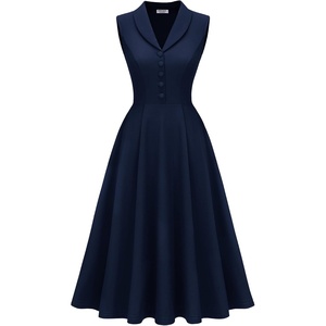 image:imageBeryLove Vintage 1950s Cocktail Dresses for Women Semi Formal Button Down ALine Tea Party DressNavy