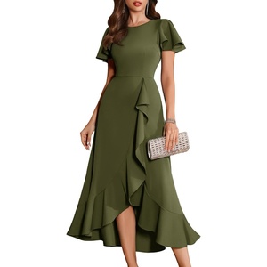 image:imageBeryLove Women Formal Party Dress Flutter Short Sleeve Wedding Cocktail Long Evening DressArmy Green