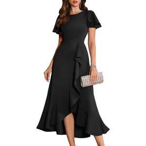 image:imageBeryLove Women Formal Party Dress Flutter Short Sleeve Wedding Cocktail Long Evening DressBlack