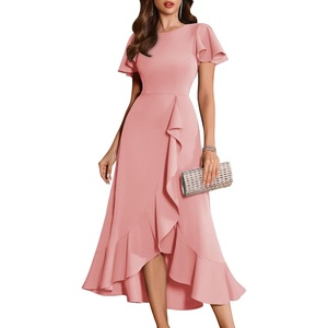 image:imageBeryLove Women Formal Party Dress Flutter Short Sleeve Wedding Cocktail Long Evening DressBlush