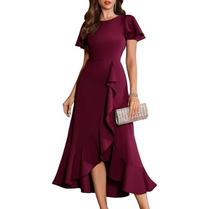 image:imageBeryLove Women Formal Party Dress Flutter Short Sleeve Wedding Cocktail Long Evening DressBurgundy