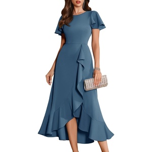 image:imageBeryLove Women Formal Party Dress Flutter Short Sleeve Wedding Cocktail Long Evening DressGrey Blue