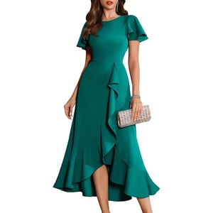image:imageBeryLove Women Formal Party Dress Flutter Short Sleeve Wedding Cocktail Long Evening DressLteal Blue