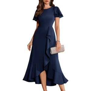 image:imageBeryLove Women Formal Party Dress Flutter Short Sleeve Wedding Cocktail Long Evening DressNavy