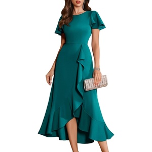 image:imageBeryLove Women Formal Party Dress Flutter Short Sleeve Wedding Cocktail Long Evening DressZteal